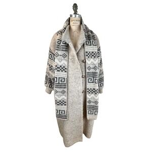 VTG Hilda Ltd Icelandic Wool Sweater Coat + Scarf Women L Beige Lined Viking Ski